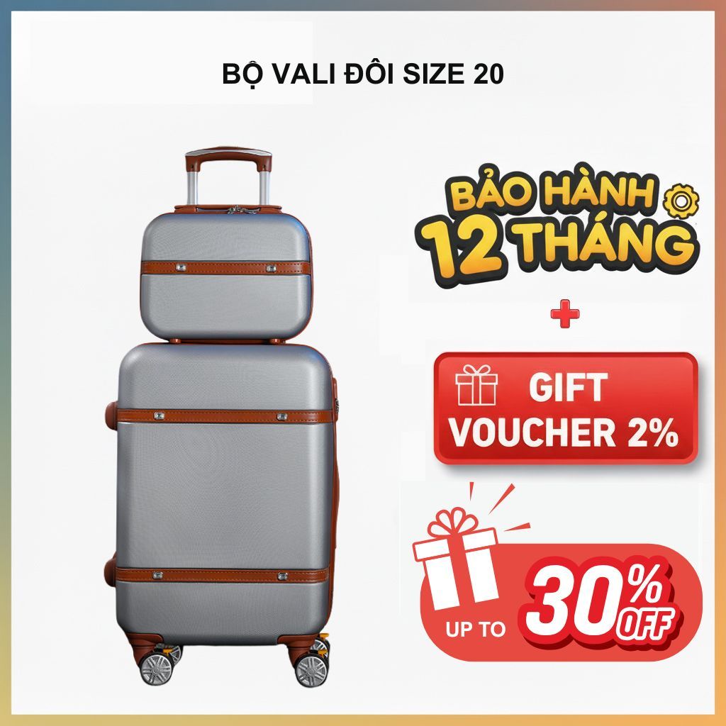 bộ vali đôi size 20 cao cấp , bộ vali du lịch kèm cốp vali nhỏ tiện dụng , vali kéo du lịch size 20
