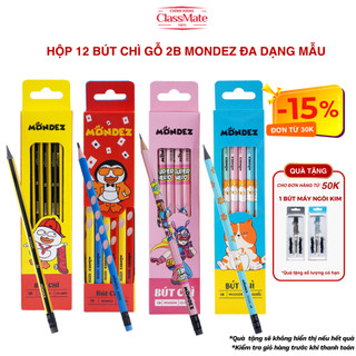   Tặng Bút Máy  Hộp 12 Bút Chì Gỗ 2B Cao Cấp Có Tẩy MONDEZ Nét Bút Mịn Chì Mềm Dùng Cho Bé Tập Viết Luyện Chữ 