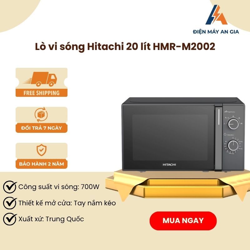 Lò Vi Sóng Hitachi HMR‑M2002 – 20 L – Công Suất 700W – 5 Mức Nhiệt & Rã Đông Theo Trọng Lượng - PEB