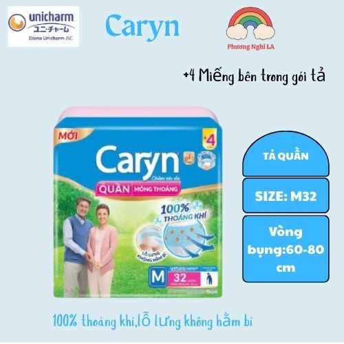   Tặng 4 miếng  Tả Bỉm người già CARYN dạng quần mỏng thoáng đủ size M32  L28  XL24 XL12+2-Phương Nghi LA 