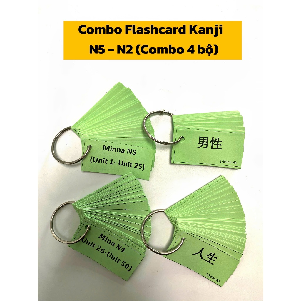 Combo Bộ Flashcard Học Kanji - Từ Vựng N5 - N4 - N3 - N2  Combo 4 bộ (Bản mới nhất)