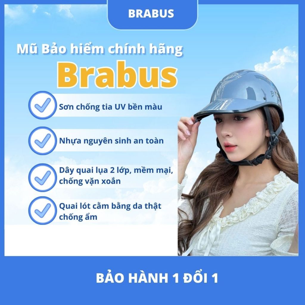 Mũ bảo hiểm lưỡi trai BRABUS - mũ bảo hiểm khoét gáy thời trang màu xi măng