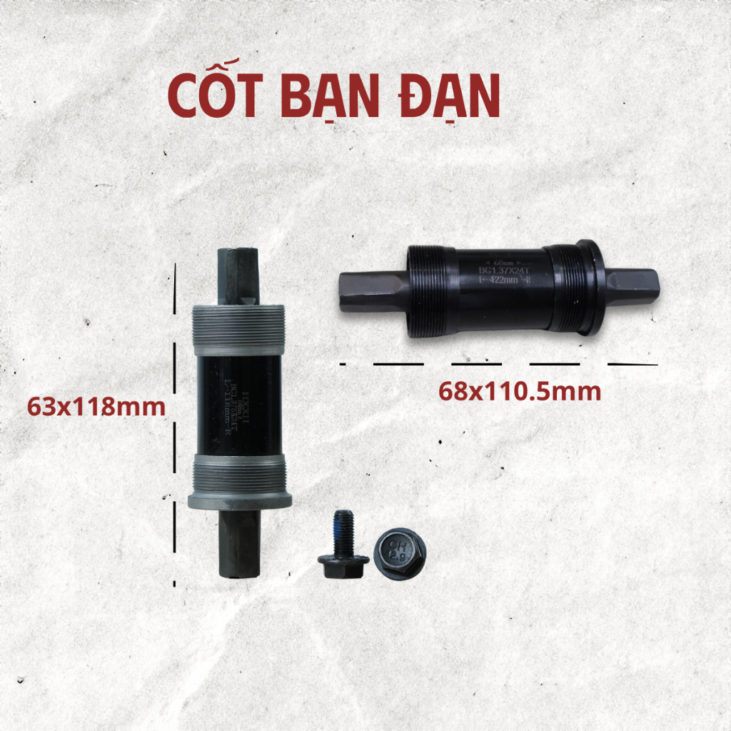 Cốt Giữa Xe Đạp ABRAHAM – Bạc Đạn Trục Vuông 110.5mm – Hợp Kim Thép Chống Gỉ
