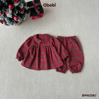  Bộ Mặc Nhà Pijama Obebi Họa Tiết Kẻ Thời Trang Thu Đông Cho Bé Gái từ 8 - 23kg BMN239.1 