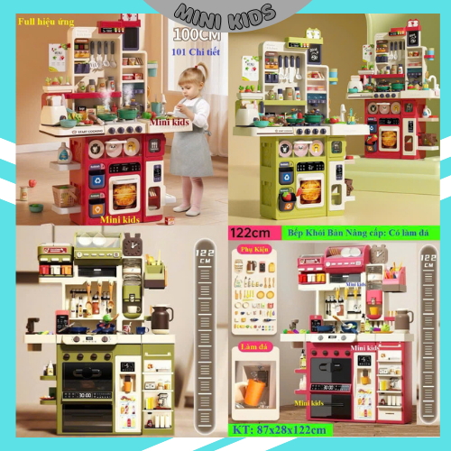 Đồ chơi nhà bếp trẻ em, bếp nấu ăn cho bé 99cm, 100cm, 122cm cỡ lớn đủ nhạc đèn khói, quà tặng cho bé gái và bé trai