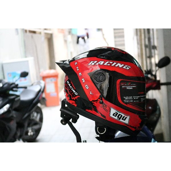 Nón bảo hiểm Fullface AGU Racing đỏ lên đuôi gió pissta cực ngầu tặng kèm túi rút xịn
