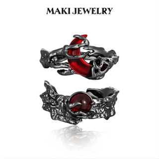 Nhẫn Đôi Mặt Trời Và Mặt Trăng Đỏ – Nhẫn Hở Nam Nữ Thiết Kế Độc Đáo, Sang Trọng Tinh Tế, Phụ Kiện Y2K Cao Cấp