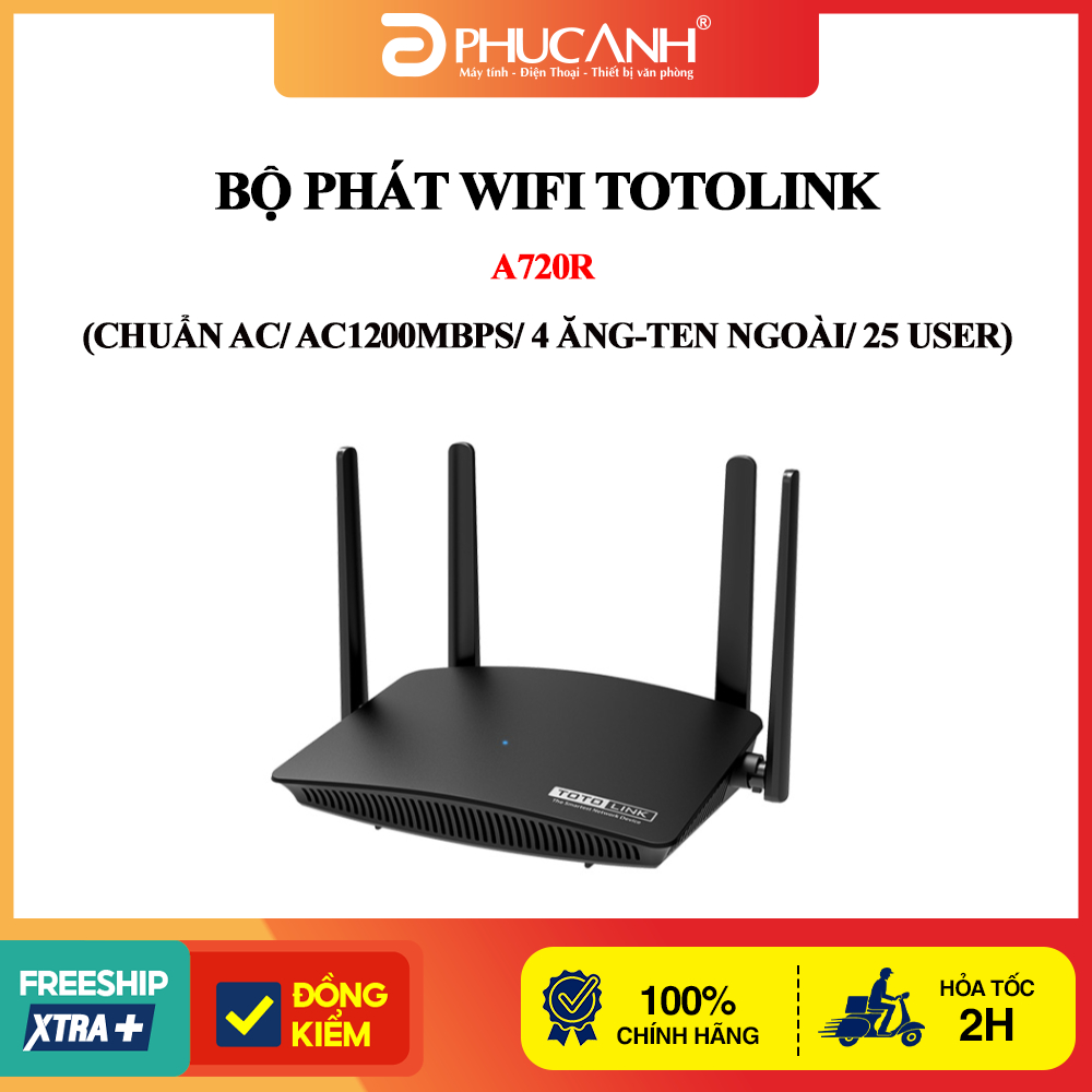 Bộ phát wifi Totolink A720R (Chuẩn AC/ AC1200Mbps/ 4 Ăng-ten ngoài/ 25 User)