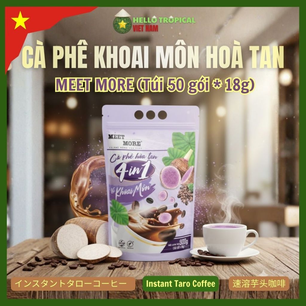 [09.09] Cà Phê Khoai Môn Hòa Tan MEET MORE | Cafein Thấp, Không Gây Say | Túi Siêu Tiết Kiệm (50 Gói