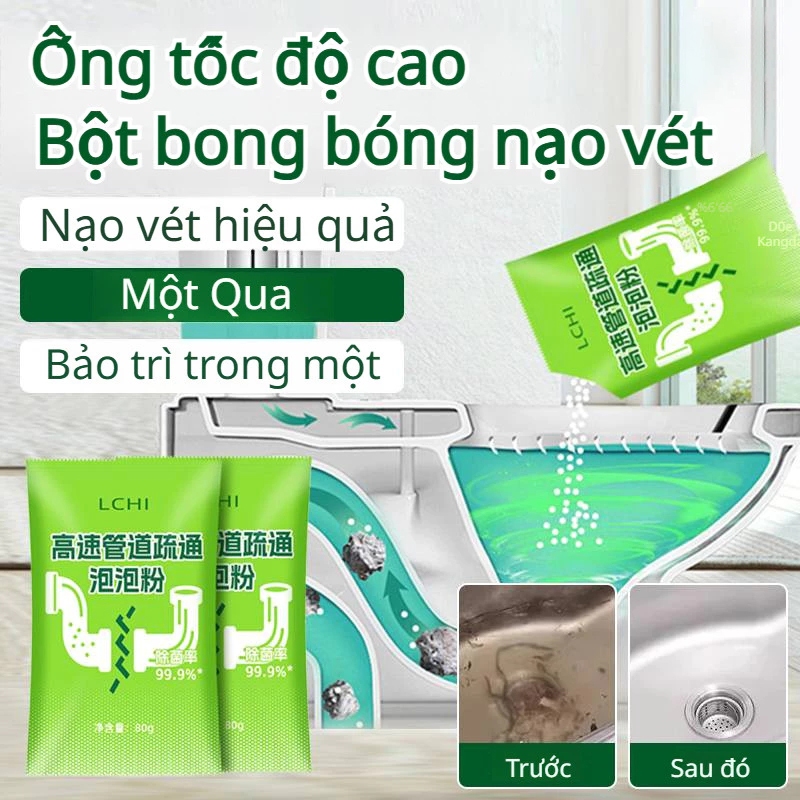 Bột Không Tắc Bồn, Đánh Tan Dung Dịch Phá Mỡ Đường Ống, Bột Đánh Tan Tắc Nghẽn Bồn Cầu 80g