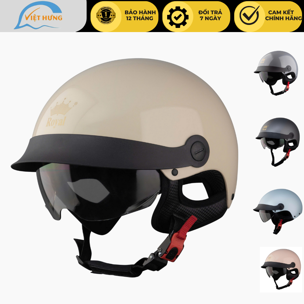 Mũ Bảo Hiểm Nửa Đầu Royal M163 Lưỡi Trai Nam Nữ An Toàn Đi Xe Máy, Phiên Bản Nâng Cấp Từ Royal M579