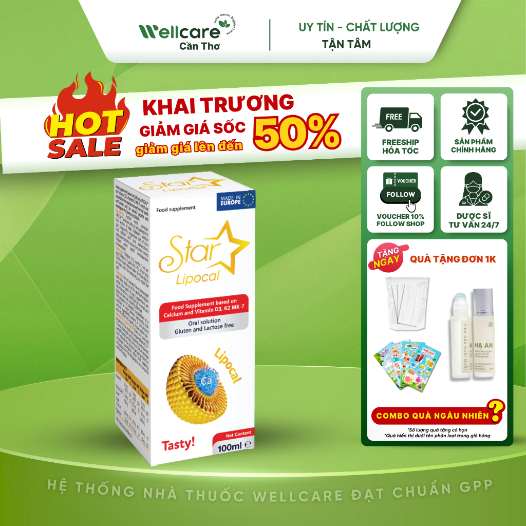 [⭐BAMBI] Star Lipocal - Chai 100ml Hỗ Trợ Tăng Chiều Cao, Xương, Răng Cung Cấp Canxi D3 K2-MK7, Magi