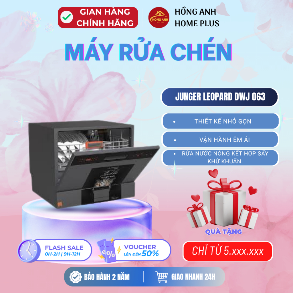 Máy rửa chén mini Junger Leopard DWJ 063 dung tích nhỏ rửa sấy khử khuẩn tiết kiệm không gian