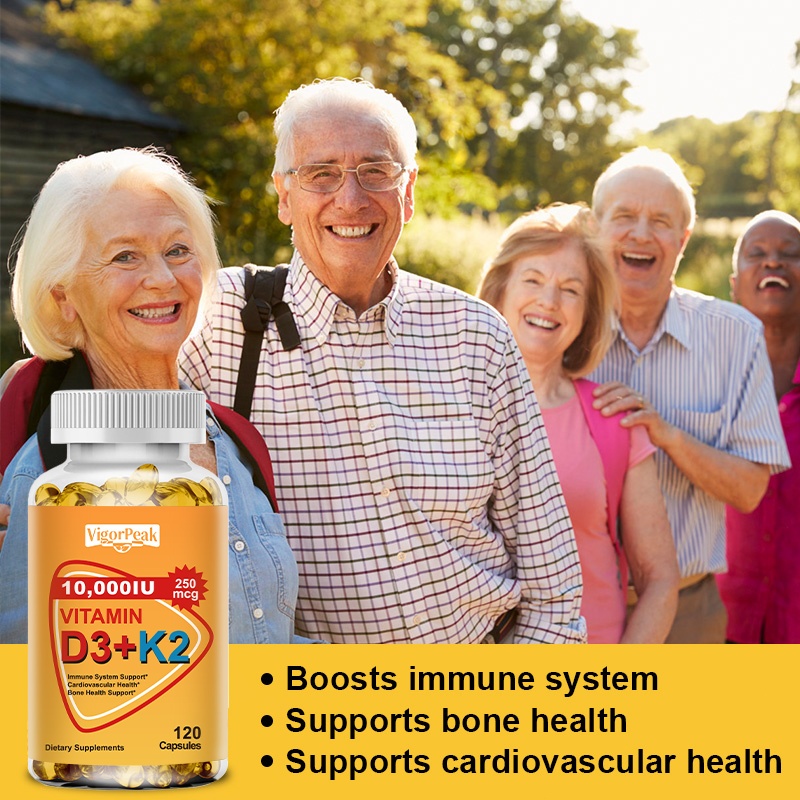 VigorPeak   Vitamin D3 + K2 10000lU Vitamin D3 và 250mg Vitamin K2; Dễ hấp thụ, Sản xuất tại Hoa Kỳ