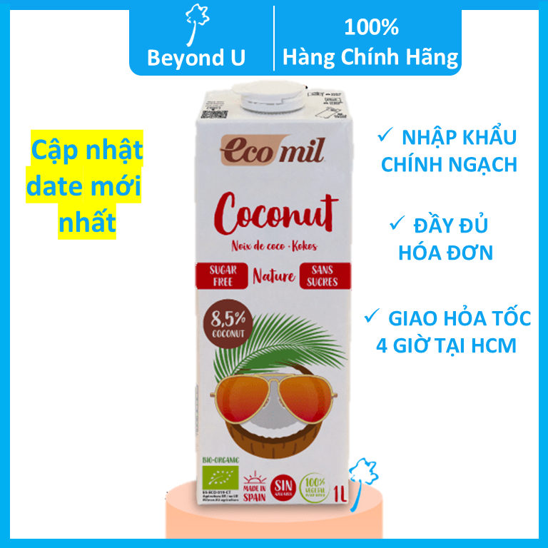 Sữa dừa hữu cơ Ecomil không đường 1L (cập nhật date mới nhất)