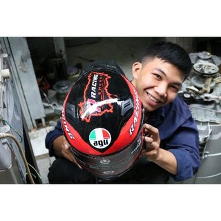 Nón bảo hiểm Fullface AGU Racing đỏ lên đuôi gió pissta cực ngầu tặng kèm túi rút xịn