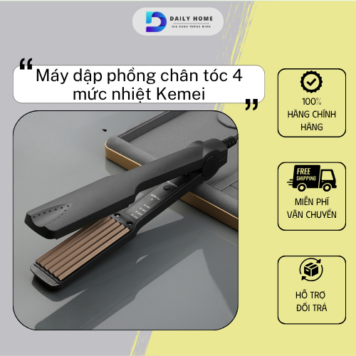 Máy Dập Phồng Chân Tóc Kemei 4 Mức Chỉnh Nhiệt Cao Cấp ,Tạo Kiểu Dễ Dàng, Tóc Phồng Bồng Bềnh
