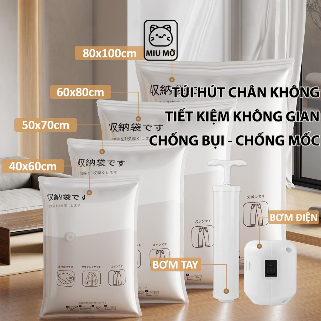 Túi hút chân không đựng quần áo, chăn màn 5 lớp dày, dai, chống bụi, ẩm mốc, tiết kiệm 80% không gian