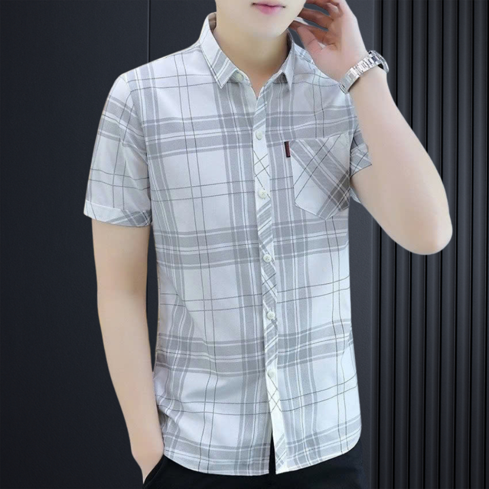 Áo Sơ Mi Nam Ngắn Tay ❤️ Áo Sơ Mi Nam Cộc Tay In Caro 3D Phối Túi Thời Trang Erina Cao Cấp Erina