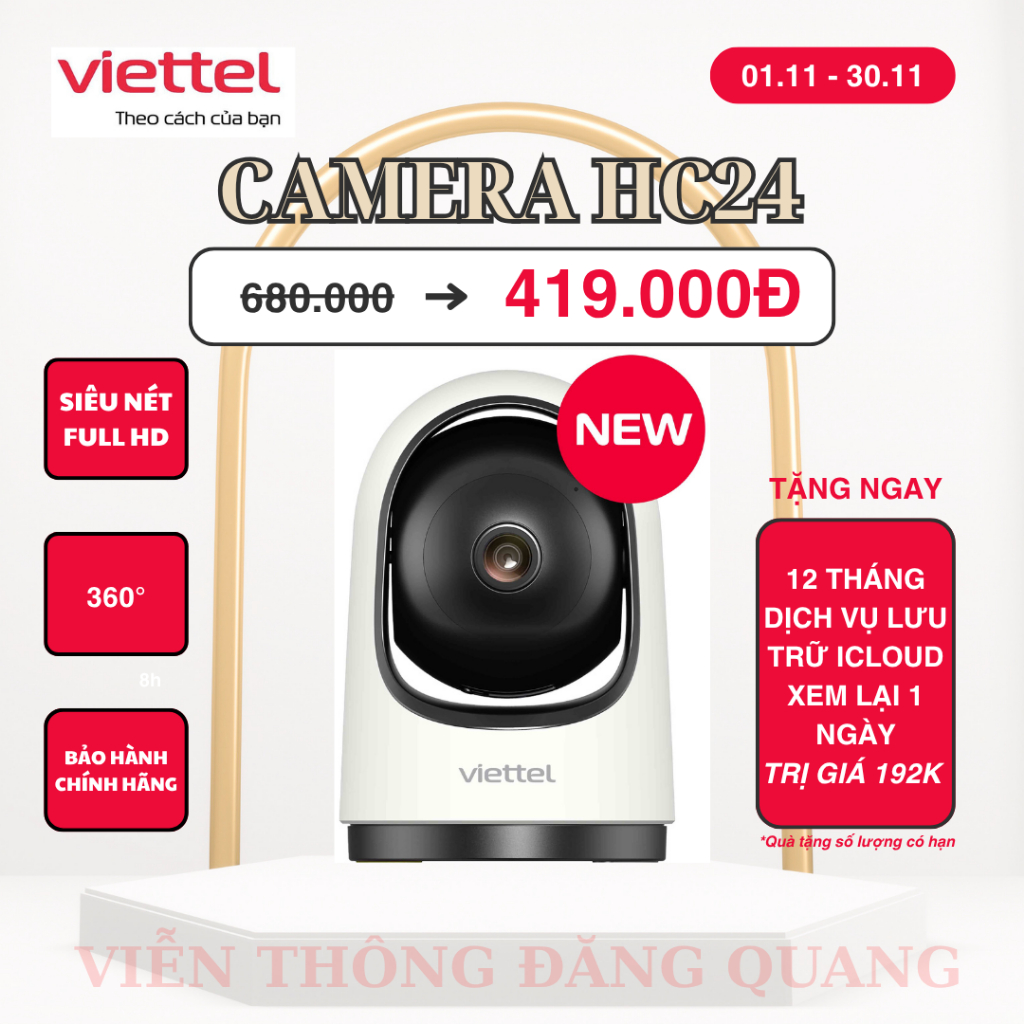 Camera Wifi Trong Nhà Viettel HC24 – AI Thông Minh 2025, Độ Nét 2K, Xoay 360°, Chính Hãng