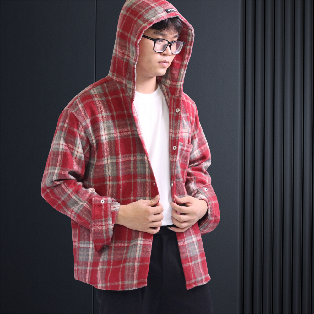 Áo Flannel Dài Tay Sọc Caro Có nón FL001  Form Rộng Dài Tay ERINA thời trang Hàn Quốc Unisex