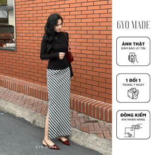 Chân váy kẻ caro xẻ tà GYOMADE® dáng bút chì chữ A nhẹ chất chéo Kate may 2 lớp tôn dáng | GV036 