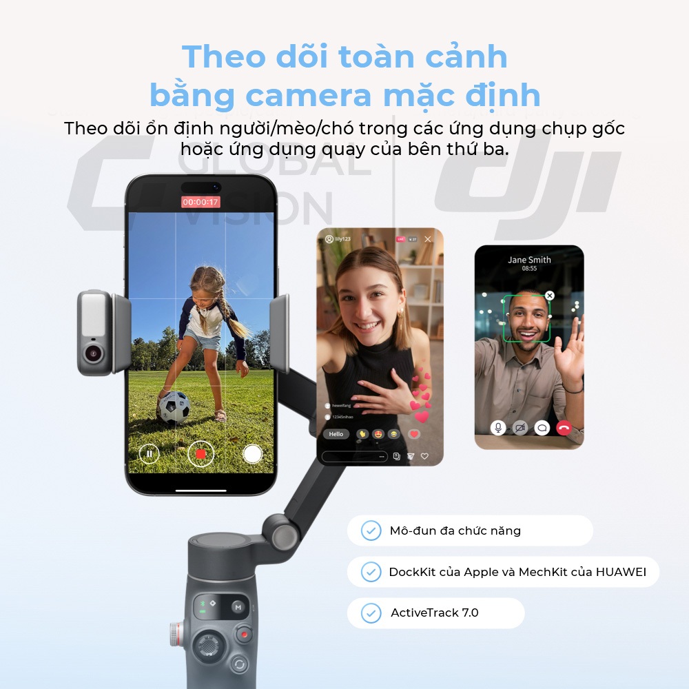Gimbal chống rung điện thoại DJI Osmo Mobile 8 theo dõi chủ thể bằng camera gốc (DJI OM 8) | BigBuy360 - bigbuy360.vn