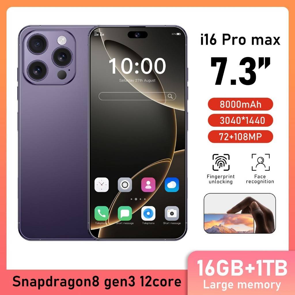 I16 Pro Max điện thoại chính hãng giá rẻ toàn màn hình 16GB RAM +1TB ROM Bộ Lớn 8000mAh dual SIM Mạn