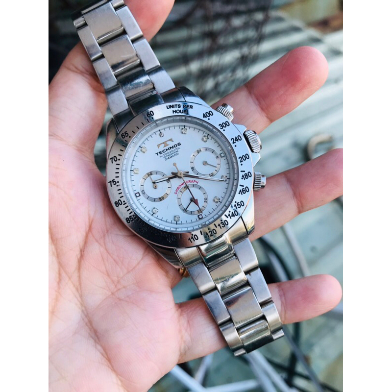 đồng hồ nam si NHật thương hiệu TECHNOS size mặt 40mm 6kim cọc số đính diamond dây tay 18cm