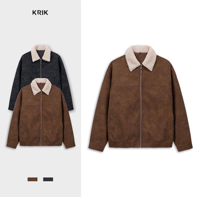 Áo Khoác Da Nam KRIK Form Boxy Chất PU Polyester Thiết Kế Cổ Lông Retro Thời Thượng AK5159