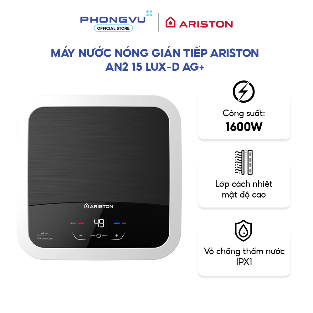 Máy nước nóng gián tiếp Ariston AN2 15 LUX-D AG+ - Bình nóng lạnh gián tiếp, Ion bạc kháng khuẩn, Le