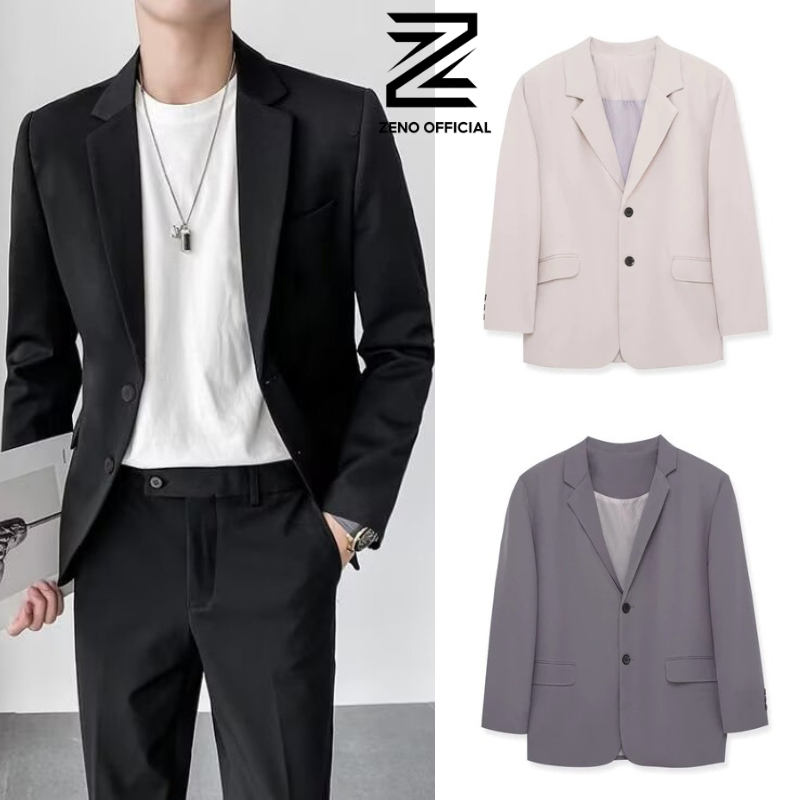 Áo khoác blazer nam hàn quốc Zeno , áo khoác nam mùa thu đông ô phong cách màu đen kem 2 khuy cài cao cấp