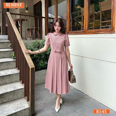Đầm thiết kế BEMINE cổ sen tùng váy xếp ly phù hợp đi làm-B145