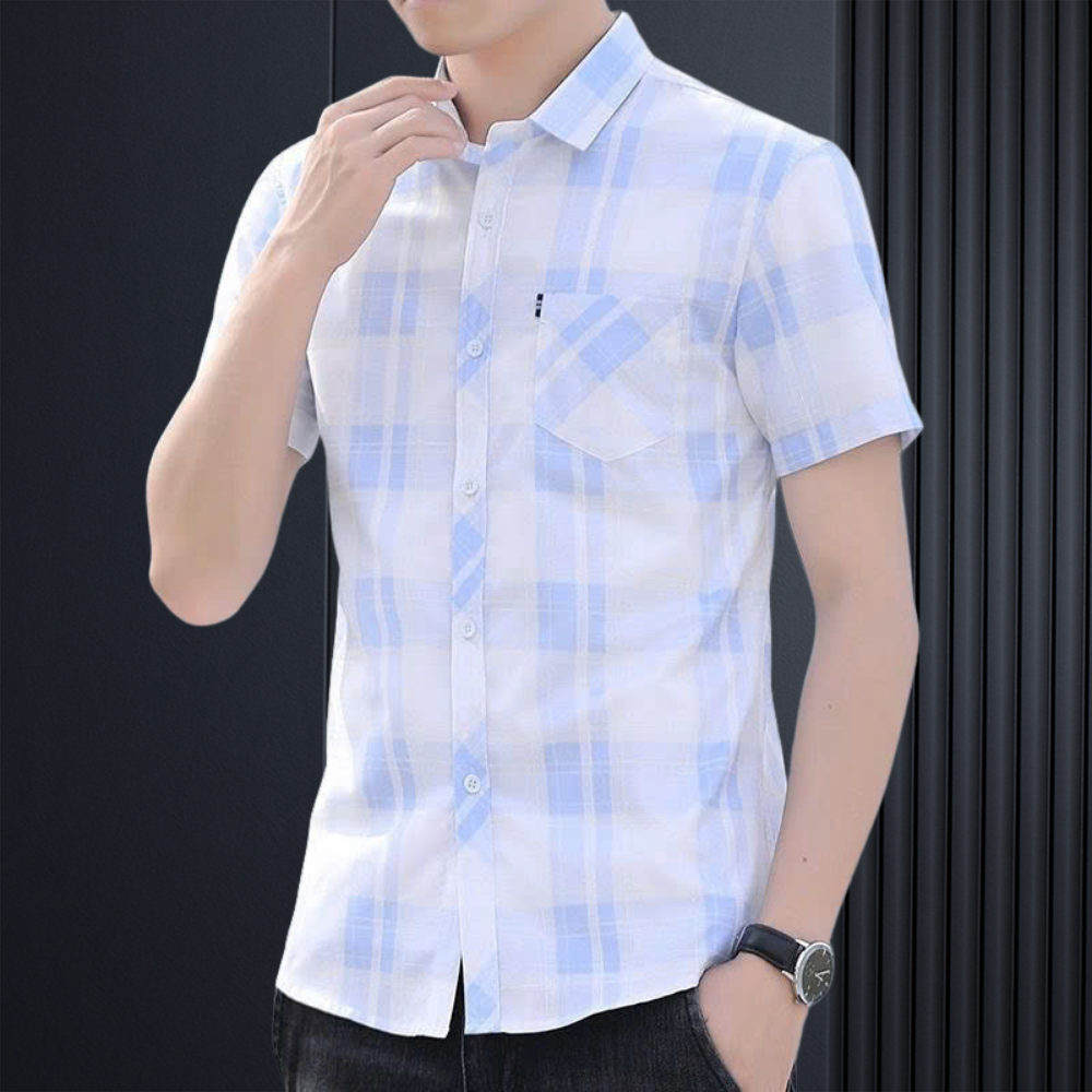 Áo sơ mi nam ngắn tay ❤️ áo sơ mi nam cộc tay in Caro 3D phối Nút Gỗ thời trang Erina cao cấp