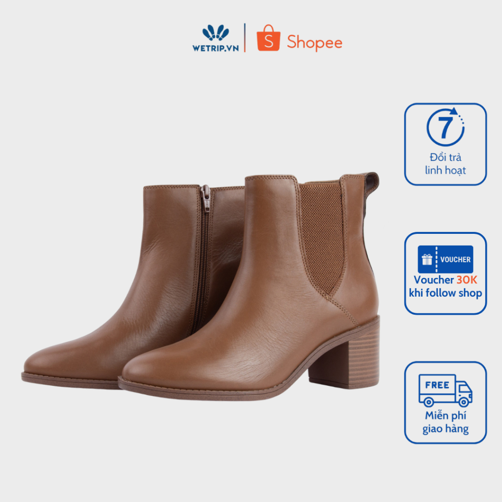 GIày Boot Da Nữ Cao Gót WE-ROCKPORT Đế 5cm Cao Cấp Da Nappa BL-CG-RP-001 Boot Lửng Nữ Thời Thượng