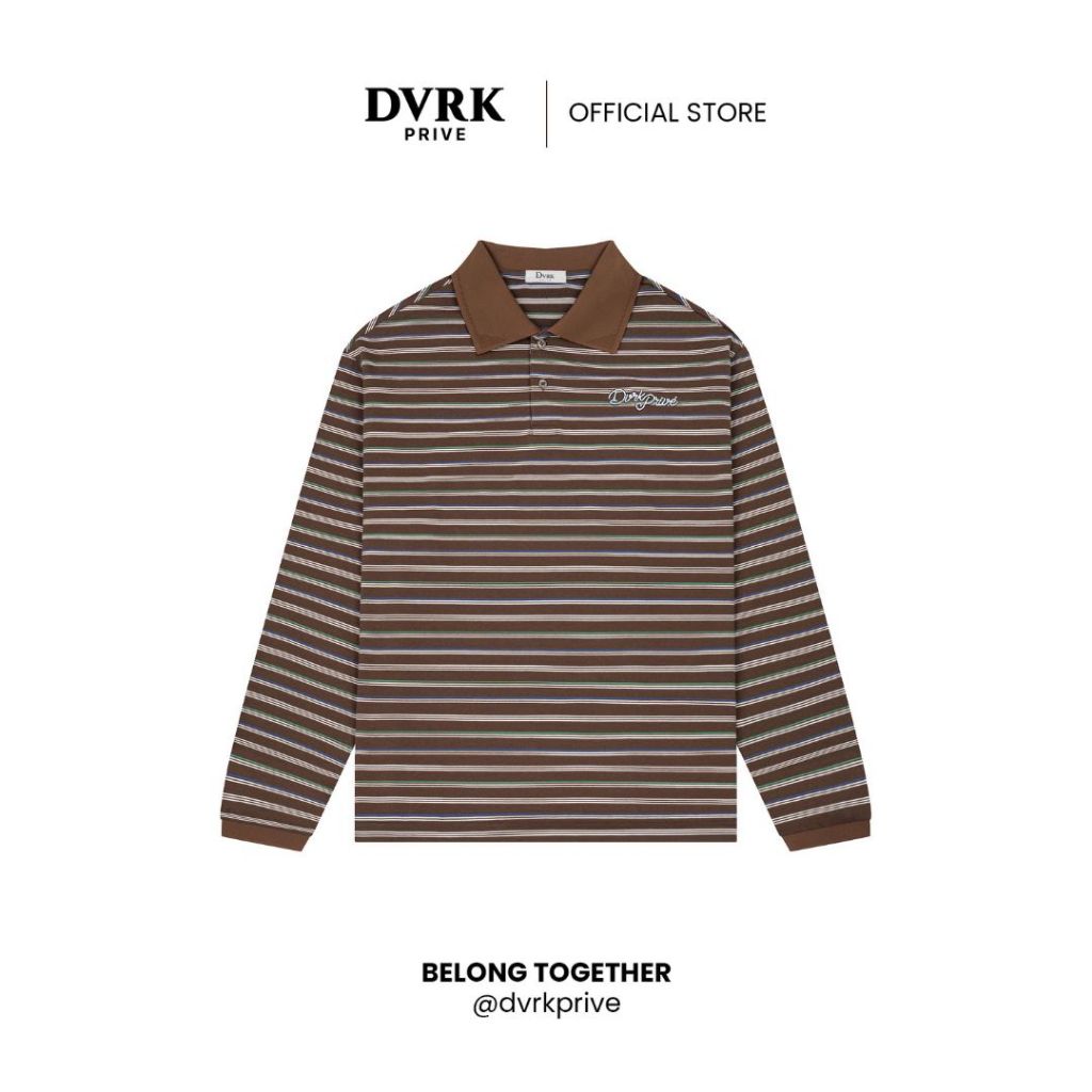 Áo Polo Tay Dài Form Oversized Họa Tiết Sọc Ngang Màu Nâu-DVRK-25W