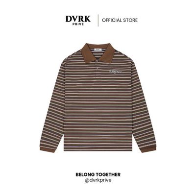 Áo Polo Tay Dài Form Oversized Họa Tiết Sọc Ngang Màu Nâu-DVRK-25W