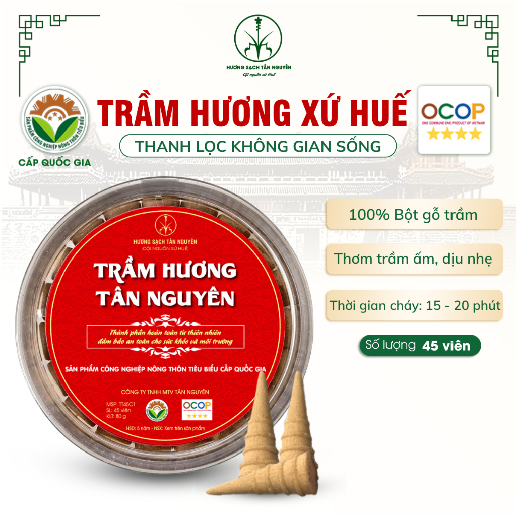 [OCOP 4 SAO] Hộp nụ trầm hương Tân Nguyên 45 viên, thơm dịu, xông nhà thanh lọc không khí khử ẩm mốc