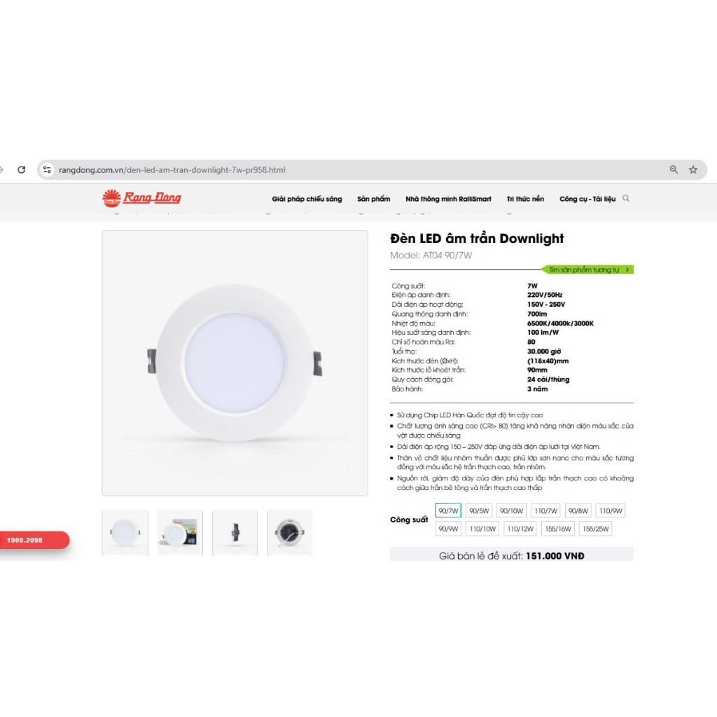 Đèn chính hãng rạng đông At04 -4000k