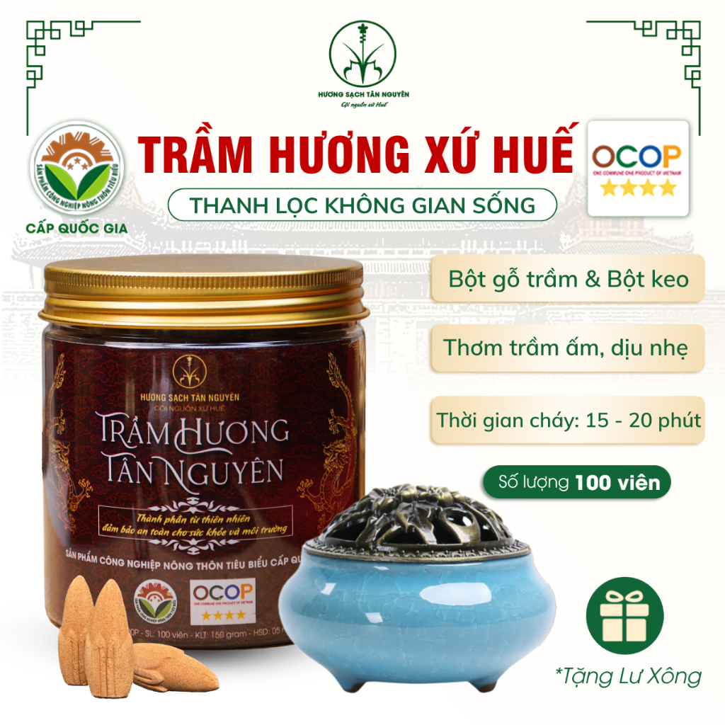 [OCOP 4 SAO - TẶNG LƯ XÔNG] Hộp nụ trầm hương Tân Nguyên 100 viên, thanh lọc không khí, thơm dịu, xông nhà, khử ẩm