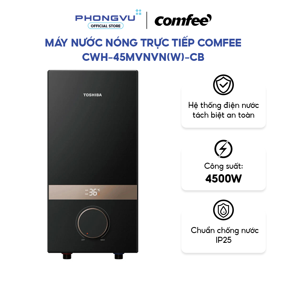 Máy nước nóng trực tiếp Toshiba TWH-45EMCPVN(K)-CB - Bơm trợ lực, Nhiệt ổn định, An toàn - Bảo hành 12 tháng