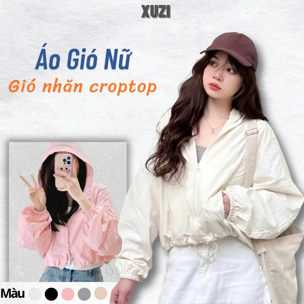 áo khoác gió dù nữ croptop vải gió nhăn áo khoác gió ngắn 2 lớp đẹp mỏng nhẹ kháng nước phù hợp tiết