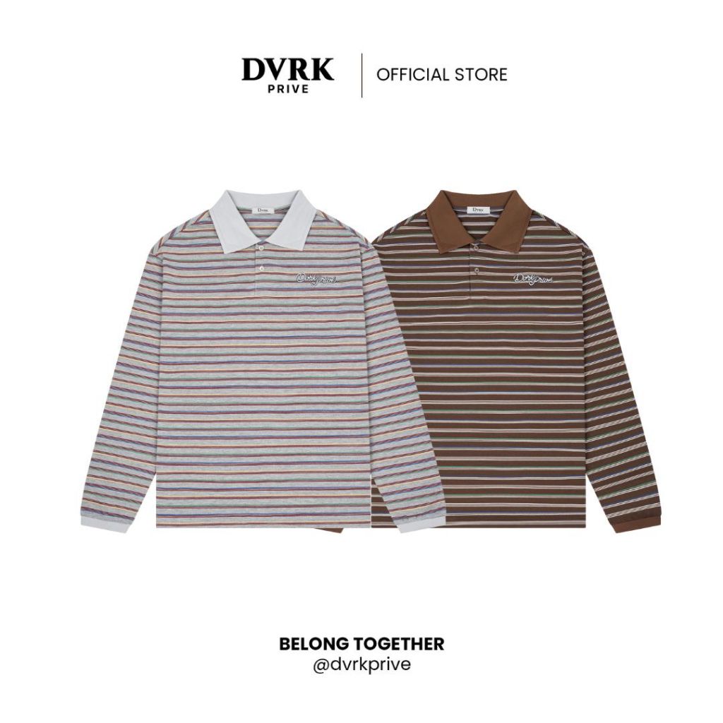 Áo Polo Tay Dài Form Oversized Họa Tiết Sọc Ngang Màu Xám-DVRK-25W