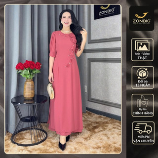 Áo dài trung niên Zonbig, Thiết kế từ vải Voan Chiffon đẹp mướt mịn mát size M đến 2XL, Y1429