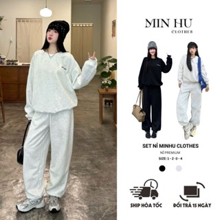  Set nỉ áo sweater cổ tròn kèm quần nỉ dành cho nữ nam MINHU CLOTHES  có sẵn   SB02  