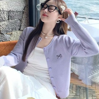   CÓ SẴN  Áo khoác len cardigan cổ tròn thêu nơ Áo khoác dệt kim dài tay phong cách thời trang Hàn Quốc cho nữ AKL116 