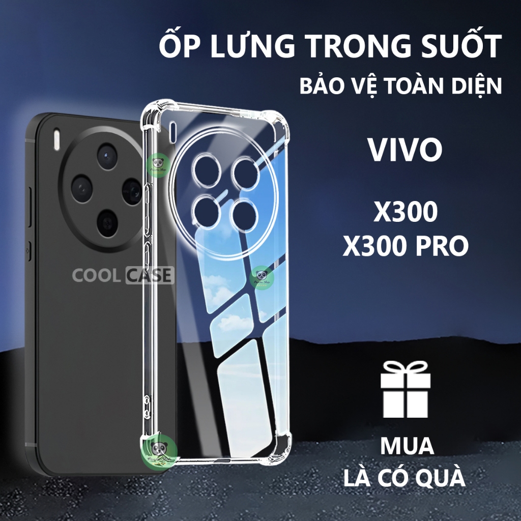 Ốp lưng chống sốc Vivo X300/ X300 Pro trong suốt, silicon, bảo vệ camera-Cool Case