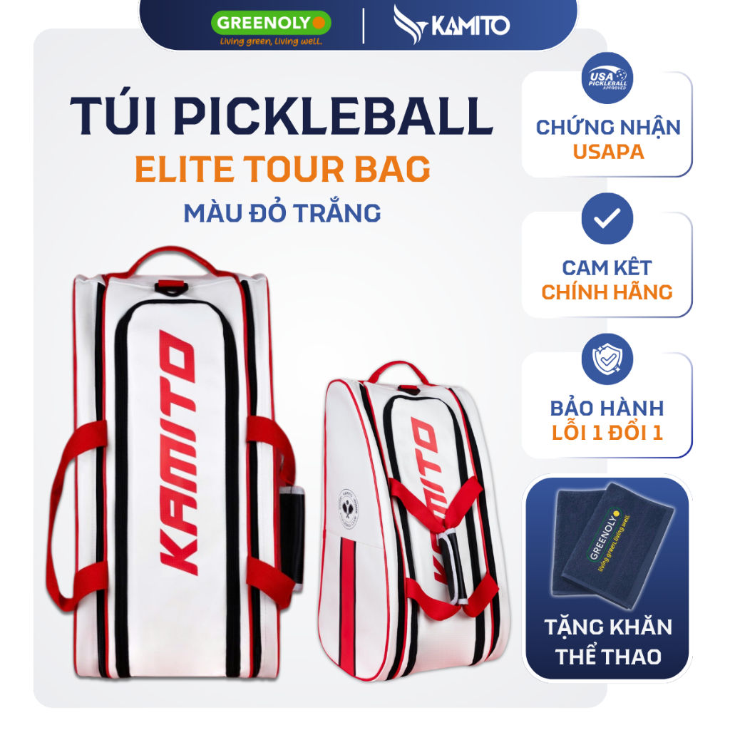 Túi Pickleball Kamito Elite Tour Bag V1 - Balo Vợt Pickleball Kamito Chính Hãng Màu Trắng Đỏ