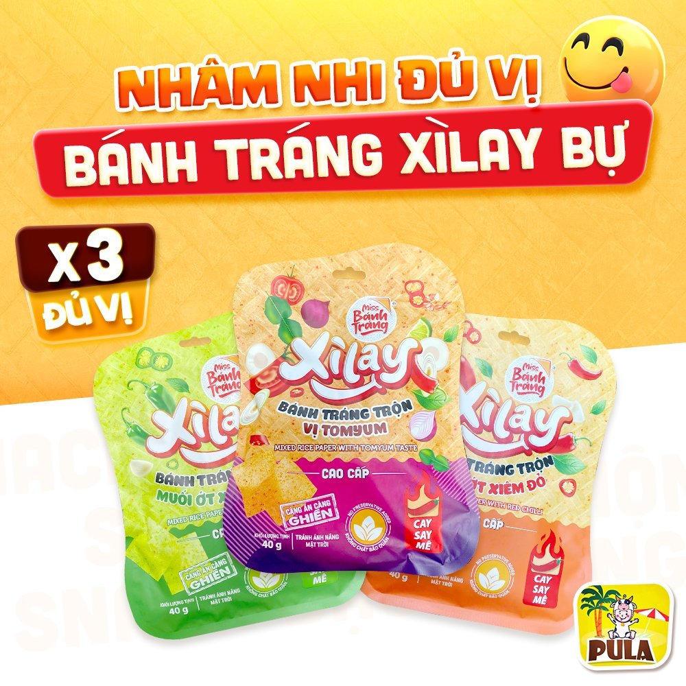 Giảm 40% | 3 Vị | Bánh tráng Xìlay Bự Tiệm Nhà Pula đủ vị - Gói 40gram | Tomyum, Muối Ớt Xiêm Đỏ, Xi