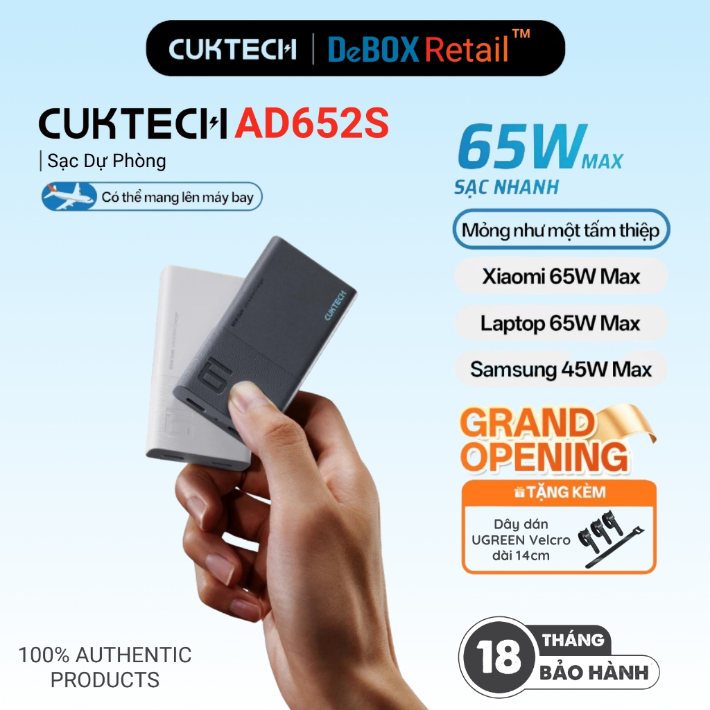 Củ Sạc GaN Siêu Nhanh CUKTECH AD652S | Công Suất 65W Max | Hỗ Trợ Sạc Nhanh | Thiết Kế Siêu Mỏng | B